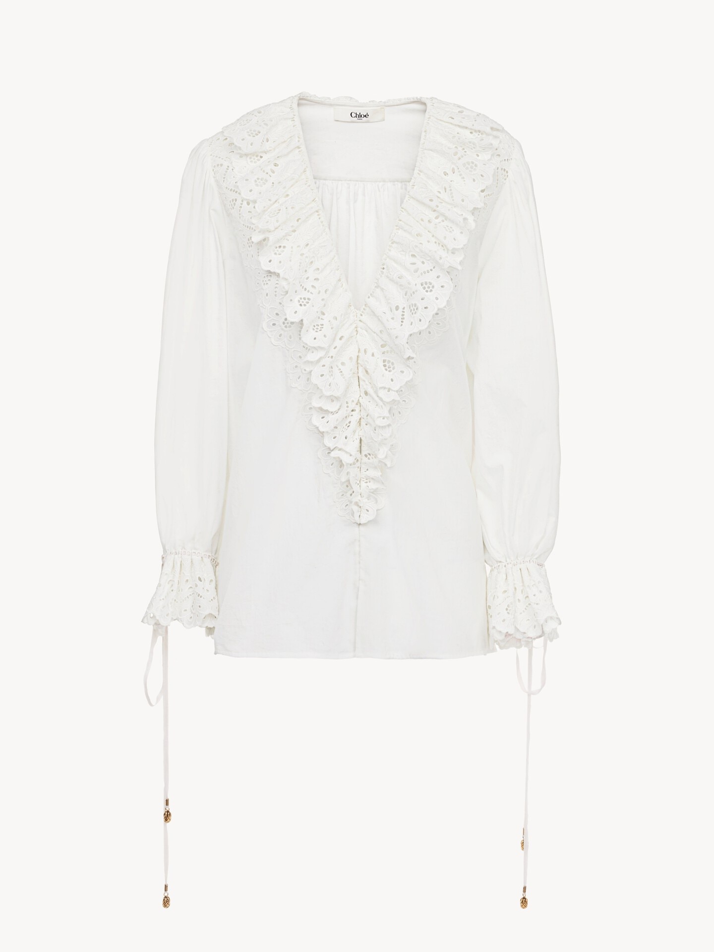 Puff-sleeve V-neck top in cotton voile - 2