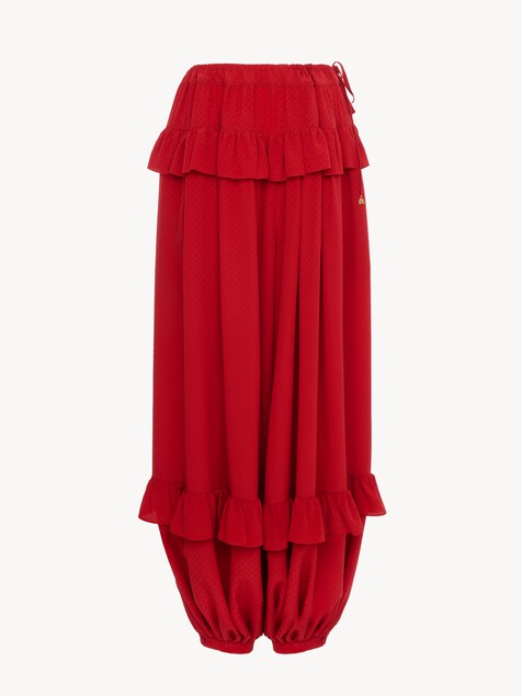 Fluid ruffled trousers in silk jacquard