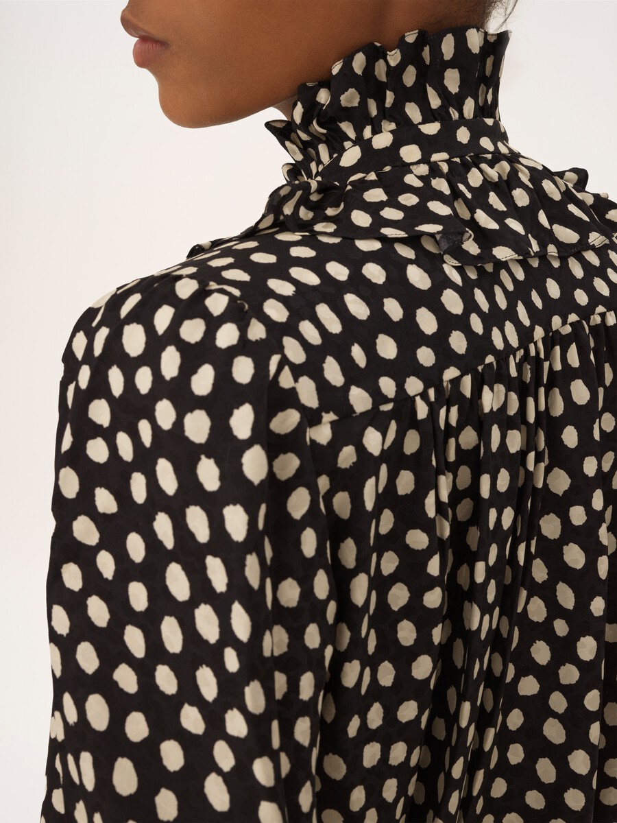 Ger&uuml;schte Bluse aus Seidenjacquard mit Bindeb&auml;ndchen an der Vorderseite - 7