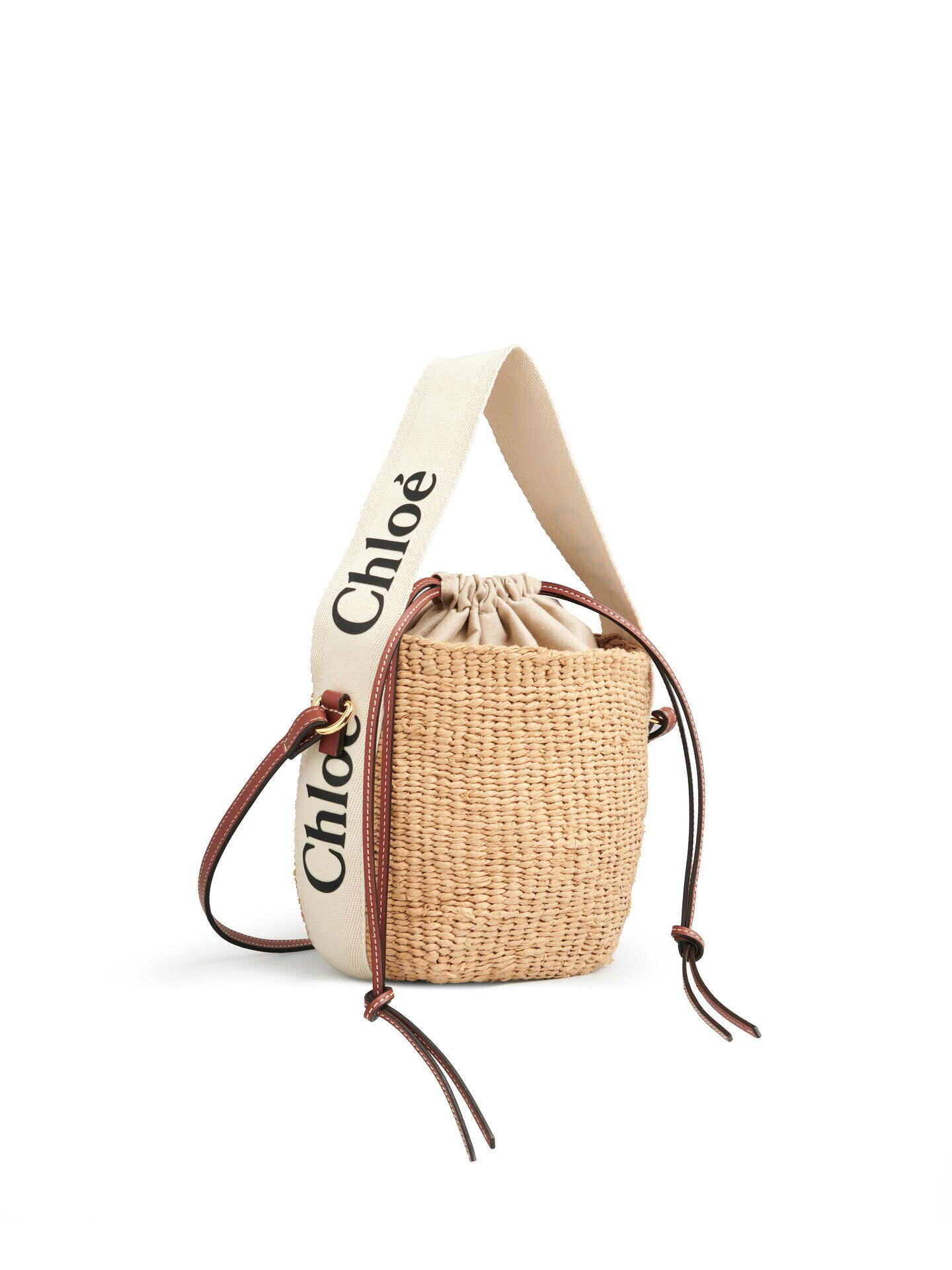 天然繊維を使用したWoodyスモールバスケット 白 - Chloé