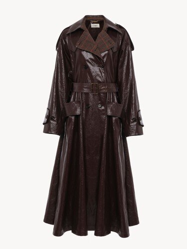 Double-breasted long riding coat in coated linen - 2