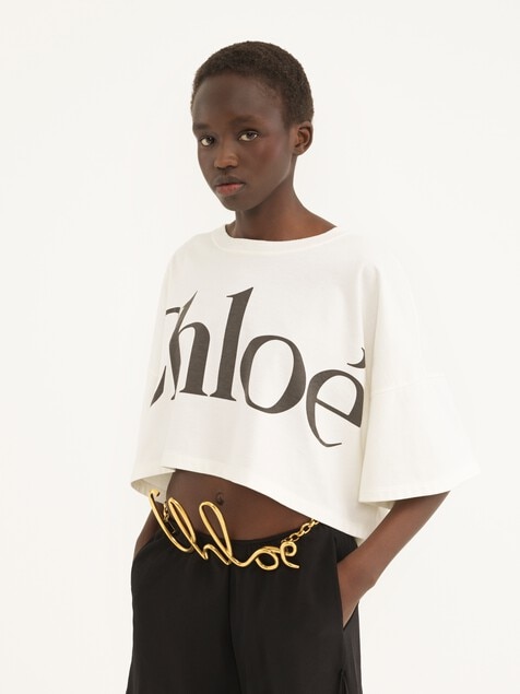 Cropped boxy logo T-shirt in cotton jersey