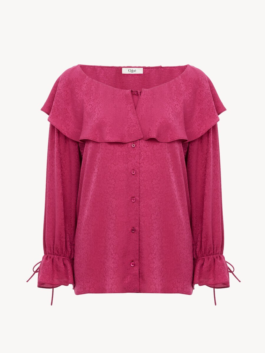 Bluse aus Seidenjacquard mit Rundhalsausschnitt und R&uuml;schen - 2