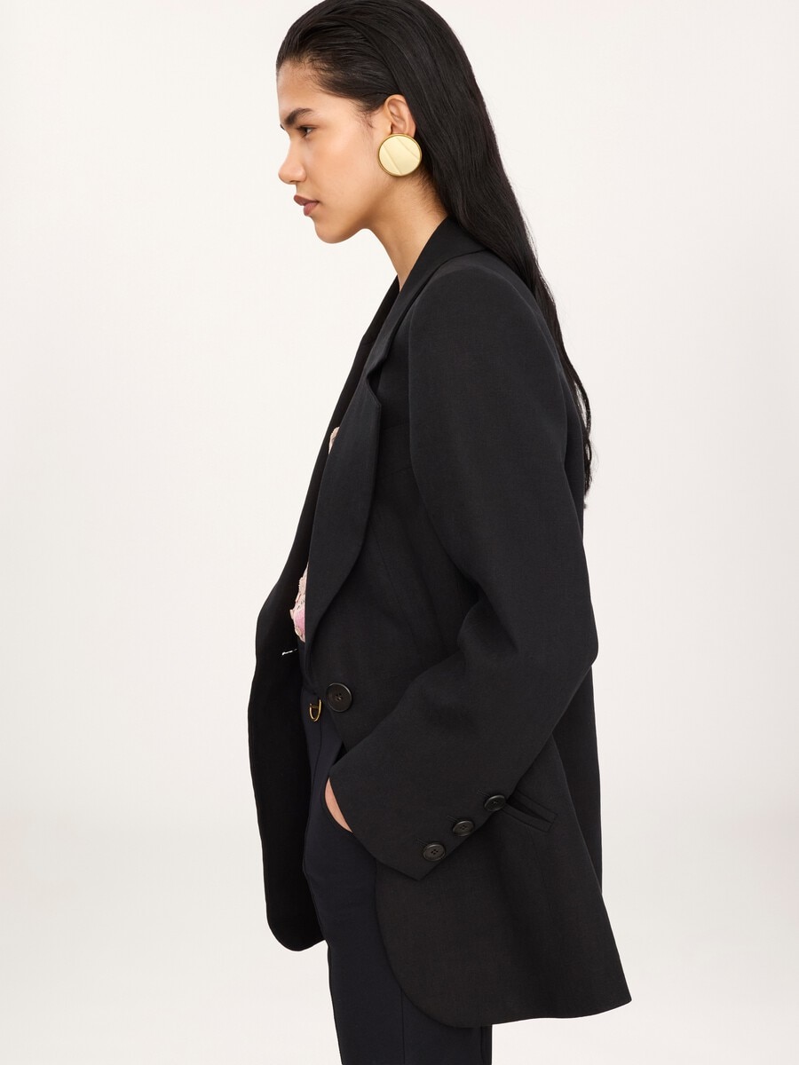 K&ouml;rperbetonte Oversized-Jacke aus Leinenkrepp - 8