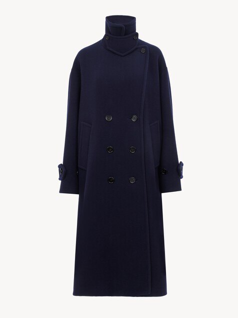 Double-breasted oversized long coat in wool
