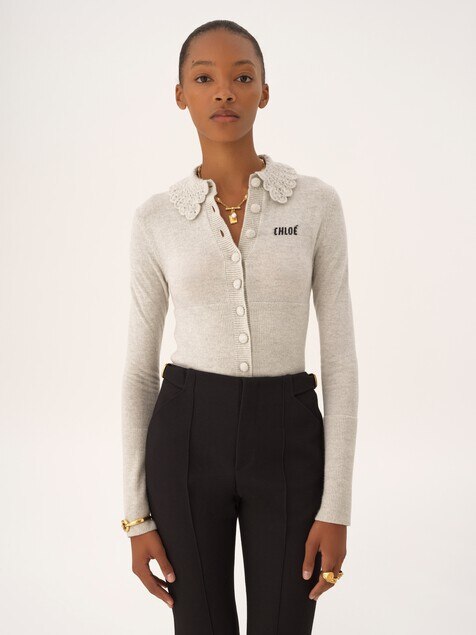 Fitted logo cardigan in a wool knit
