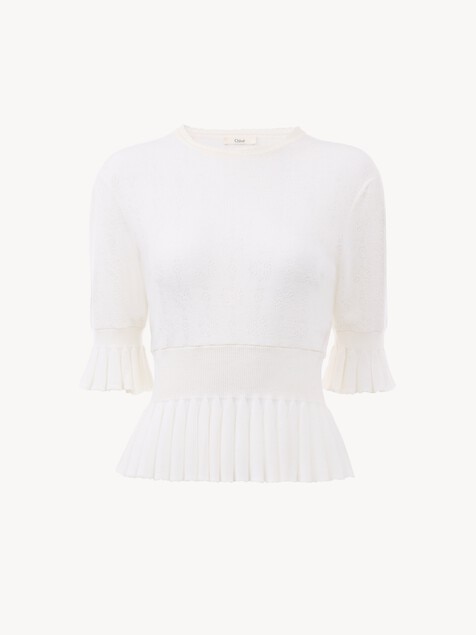 Cropped ruffle sweater in a wool knit