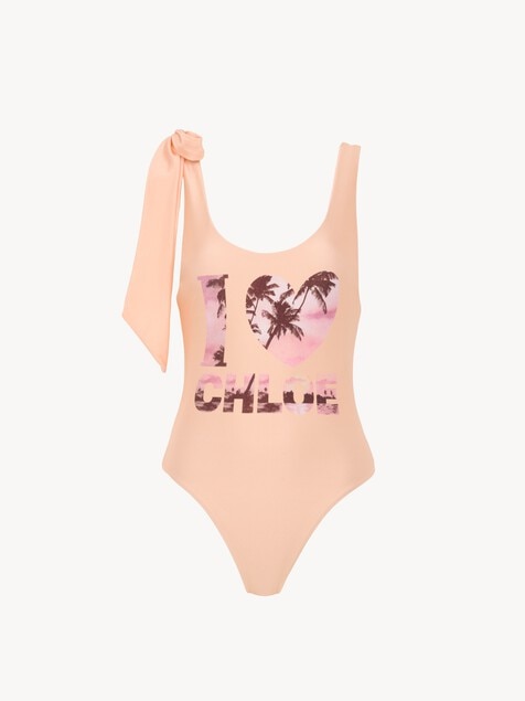 Knotted-strap one-piece logo swimsuit