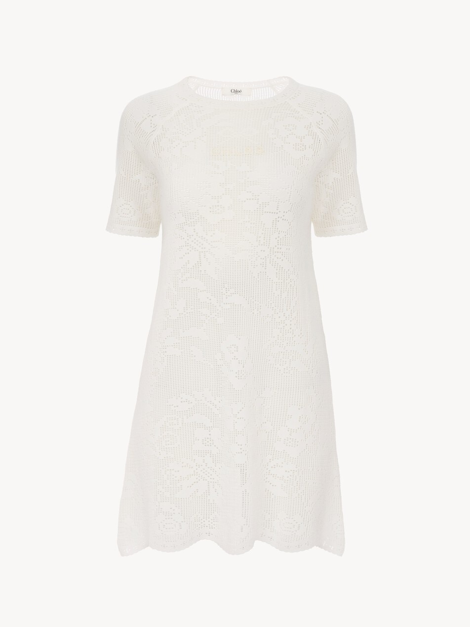 Short-sleeve fitted mini dress in a cotton knit