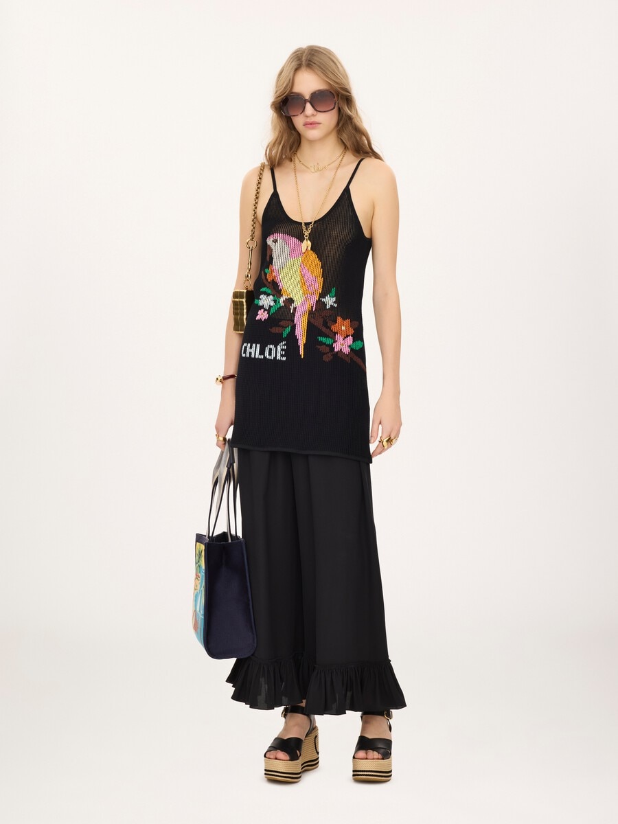 Thin-strap fitted logo mini dress in a cotton mesh knit - 3