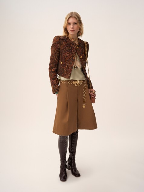 High-rise wide-leg bermuda shorts in cotton