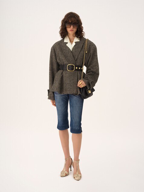 Short riding coat in chevron wool