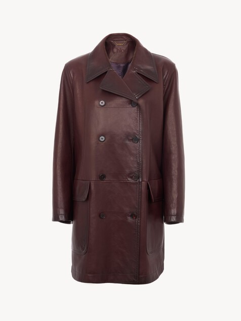 Double-breasted carcoat in leather
