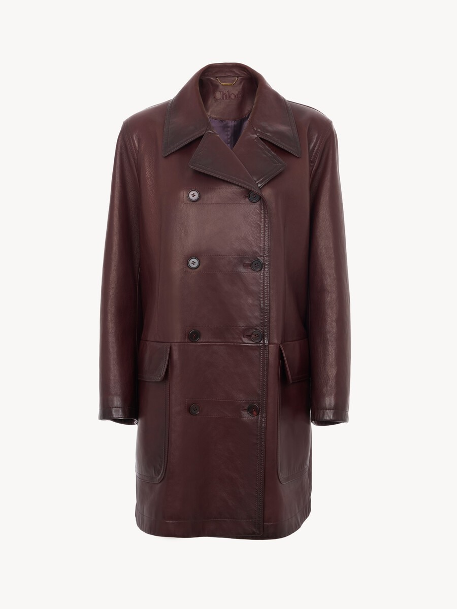 Double-breasted car coat in leather - 2