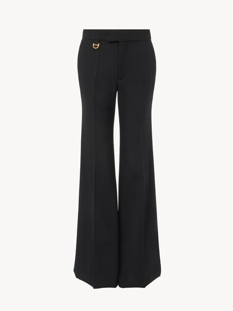 Flared tailored pants in wool gabardine