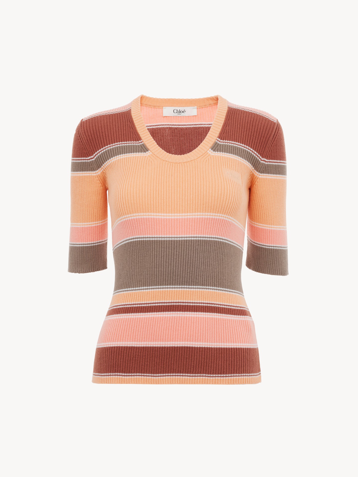 Top ajust&eacute; manches coude en maille de coton &agrave; logo - 1