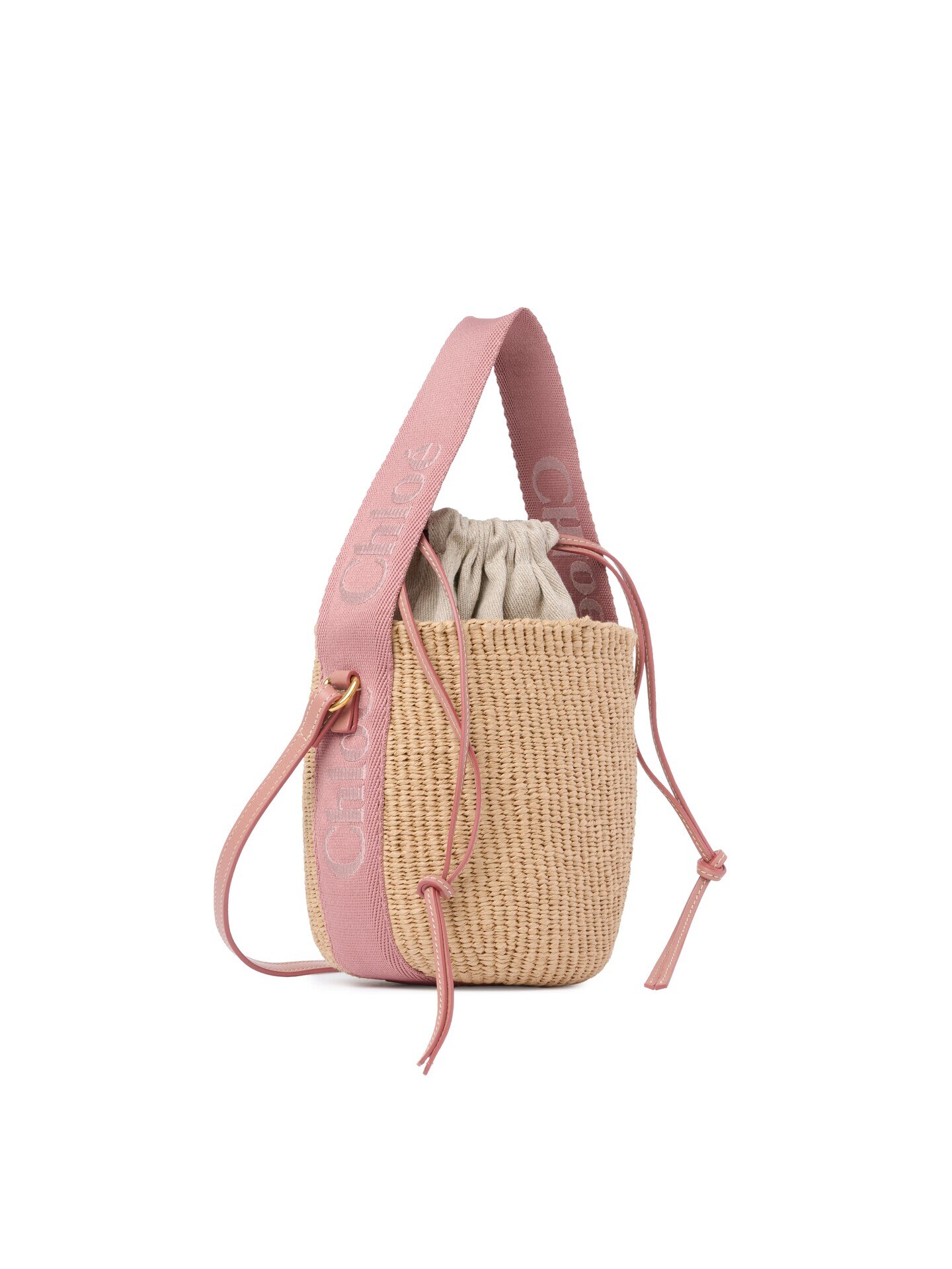 ナチュラルファイバー製Woodyスモールバスケットバッグ 青 - Chloé