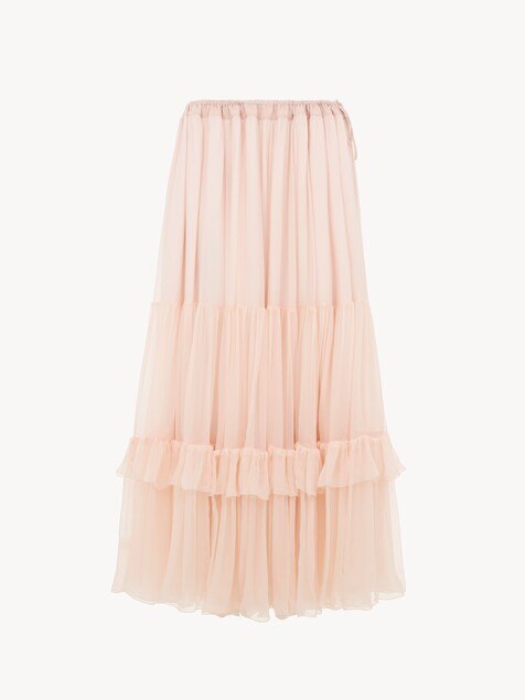 Ruffled long skirt in silk mousseline