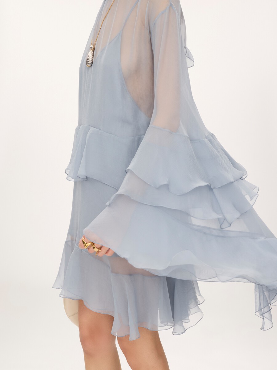 Ruffled mini dress in silk mousseline - 4