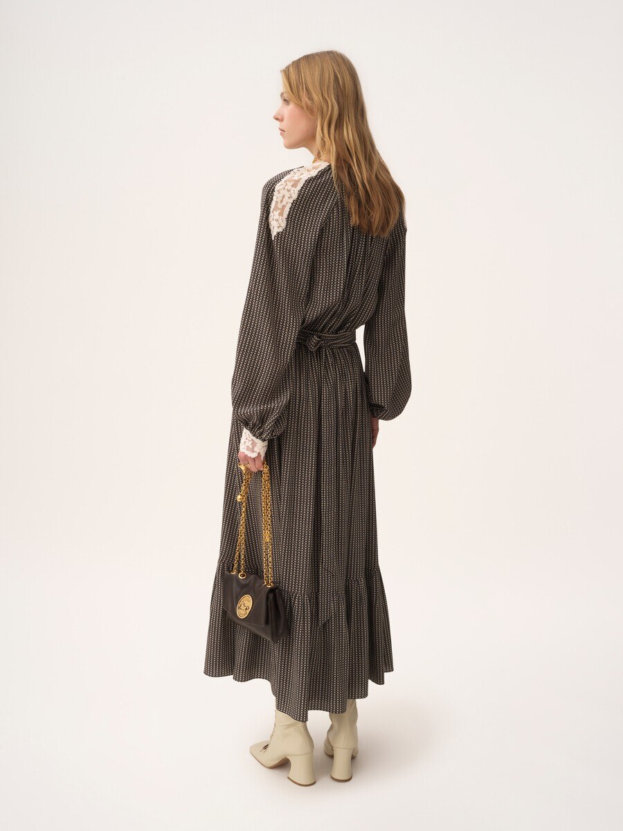Gathered midi skirt in cr&ecirc;pe de chine - 5
