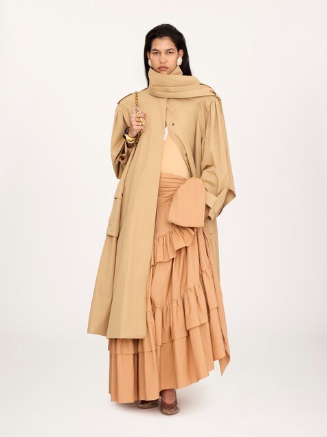 High-neck scarf trench coat in cotton poplin