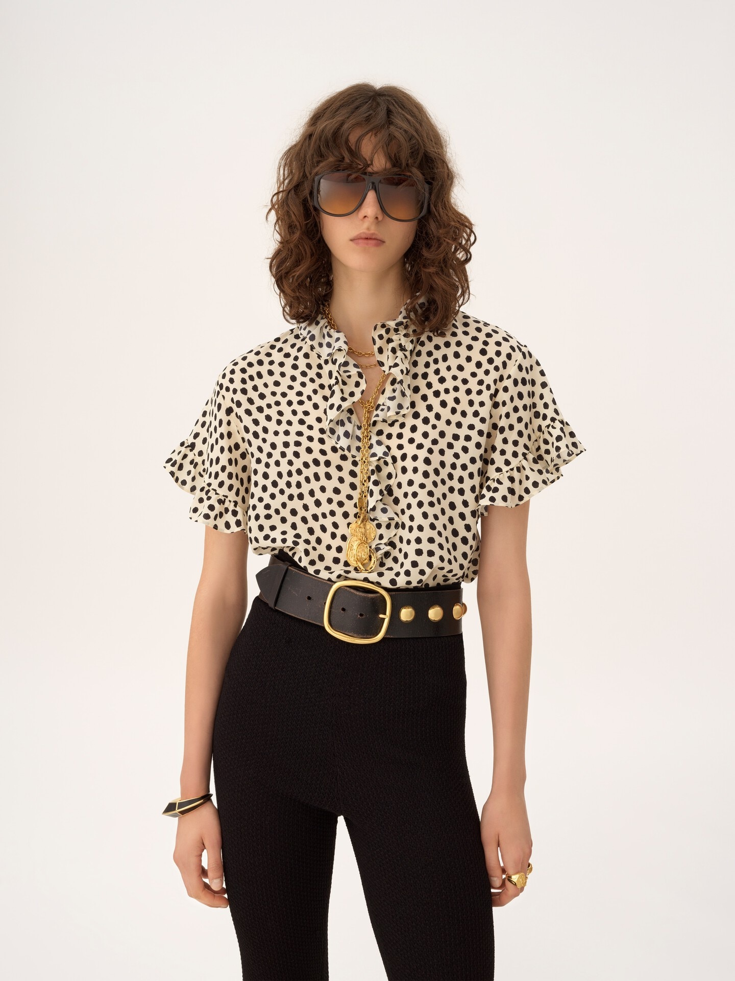 Short-sleeve ruffled top in cr&ecirc;pe de chine - 3.0