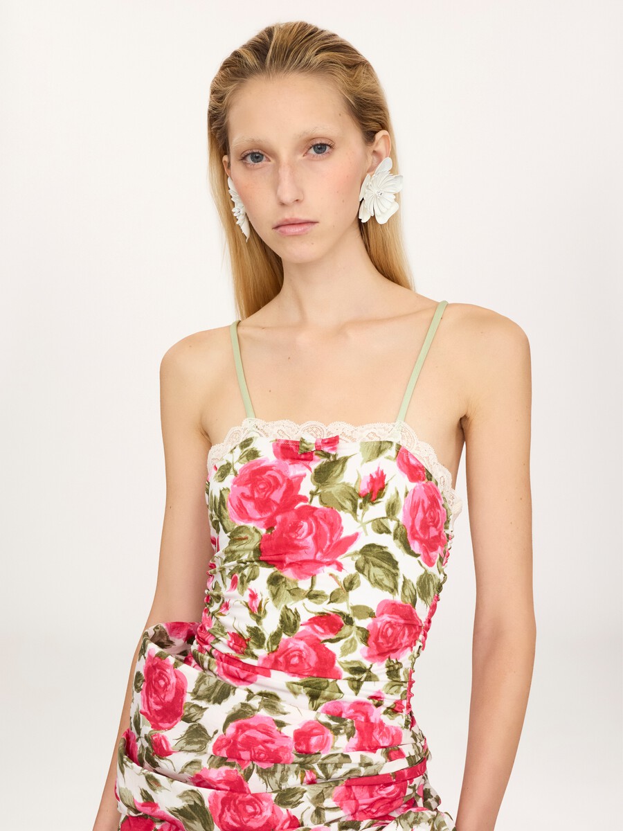 Ruched rose-print bodysuit - 3