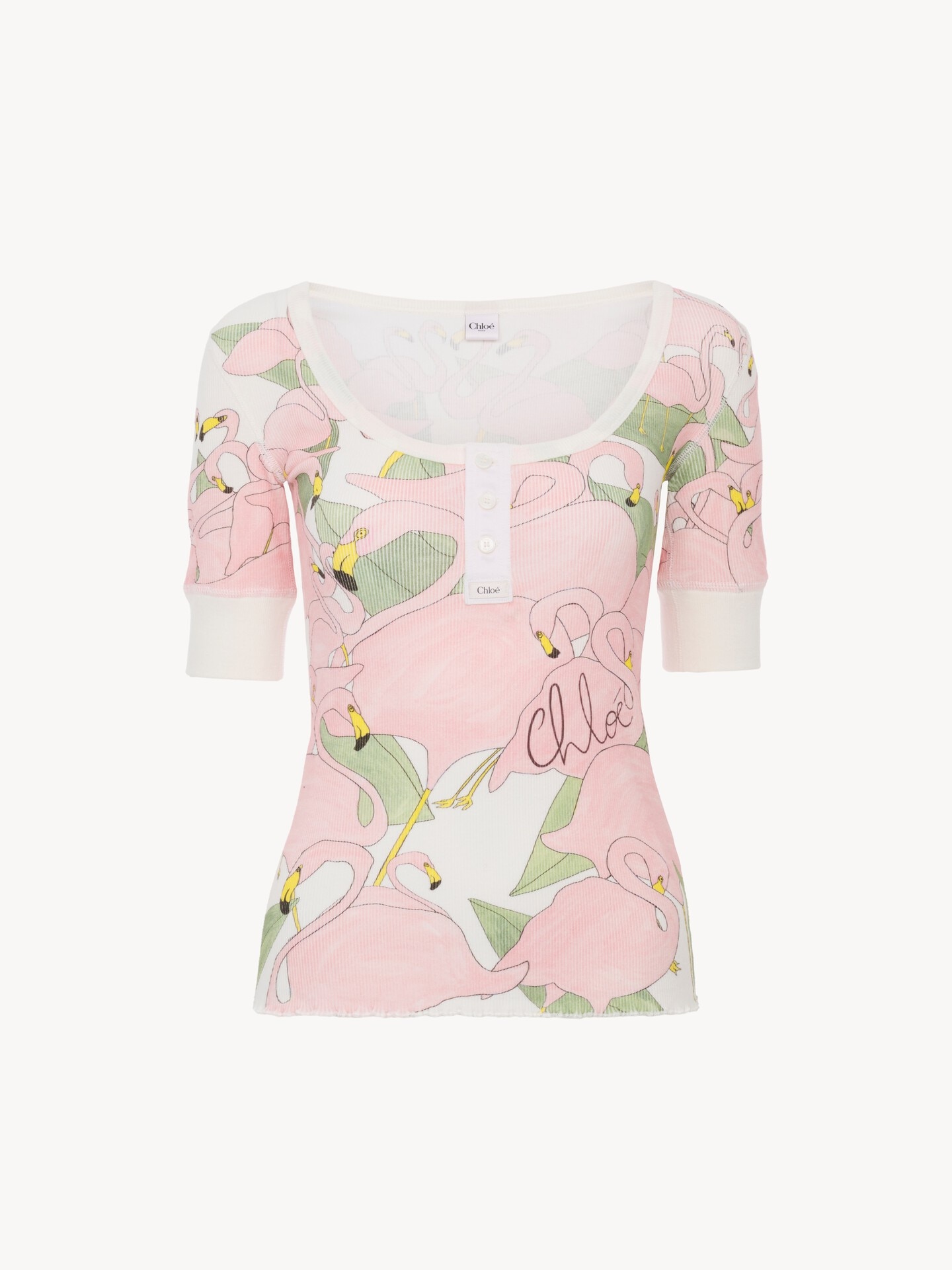 Short-sleeve logo Henley shirt in cotton jersey - 1