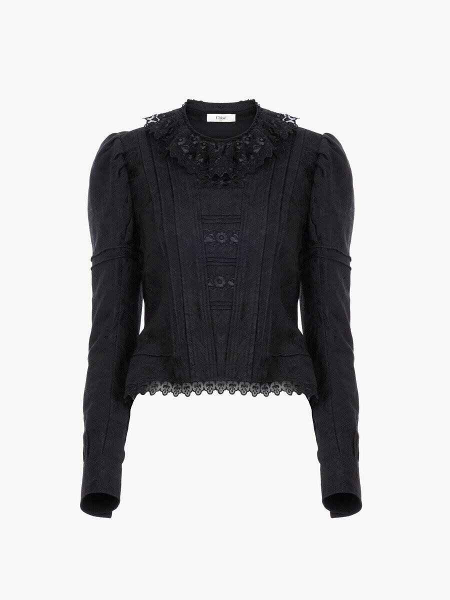 K&ouml;rperbetonte Jacke aus Seidenmix-Jacquard und Spitze - 2