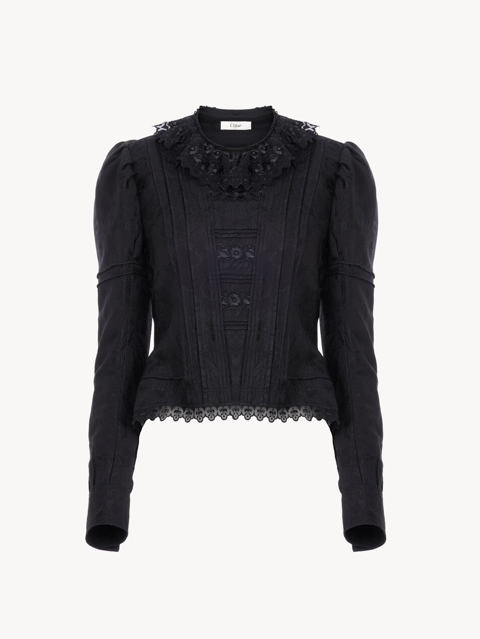 Fitted jacket in silk-blend jacquard & lace