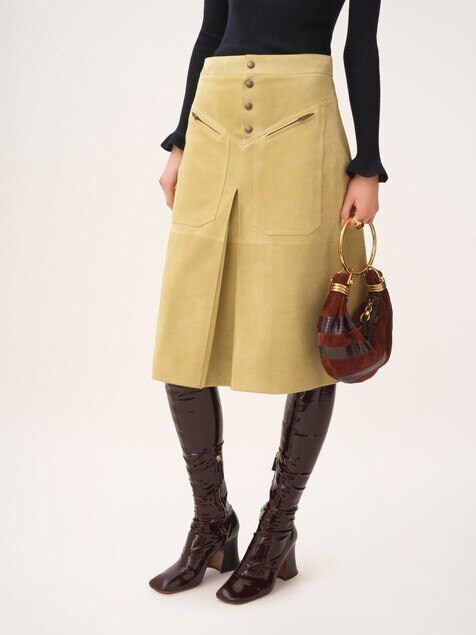 Knee-length skirt in suede
