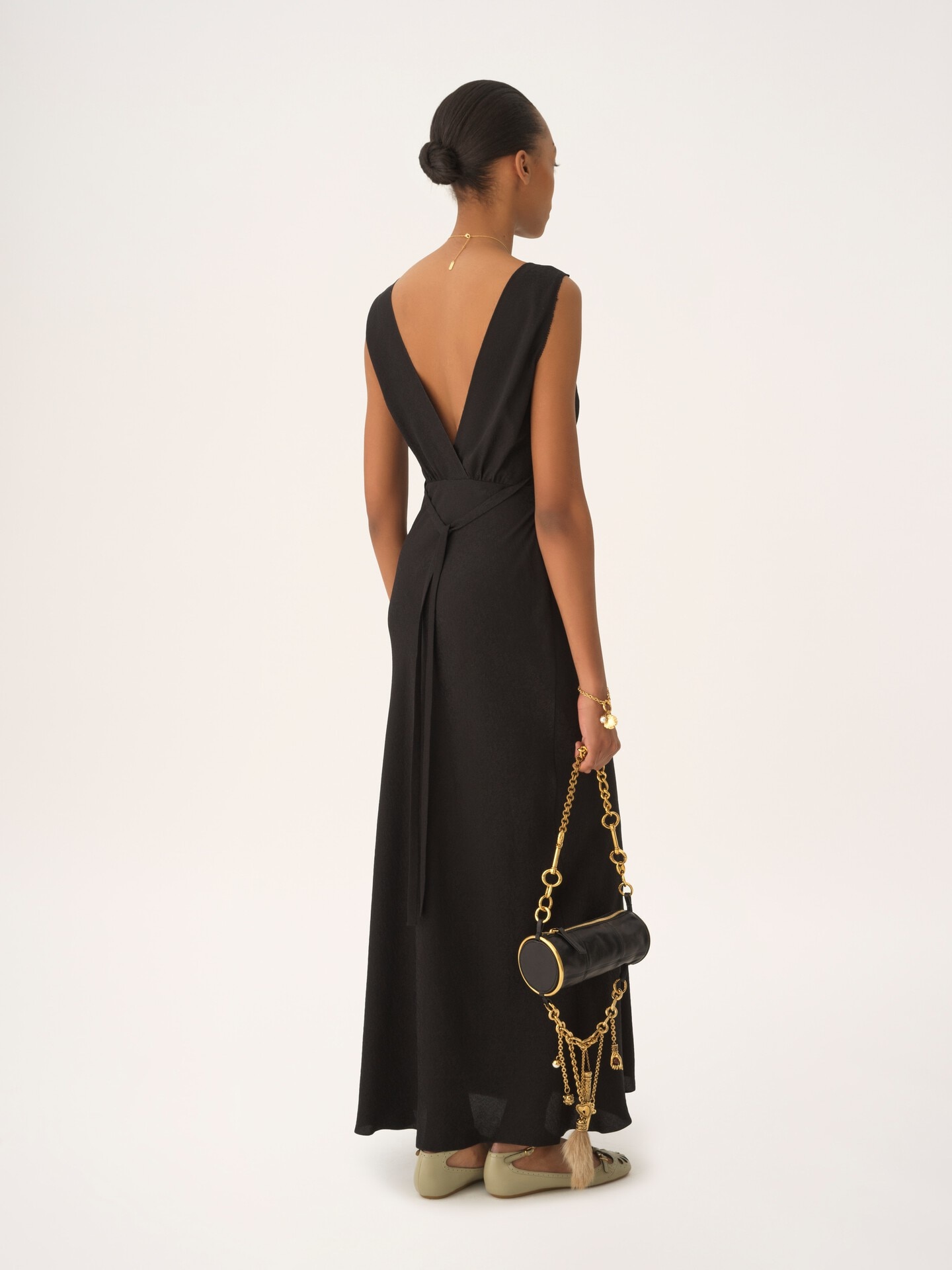 Robe colonne sans manches en soie jacquard et dentelle - 4