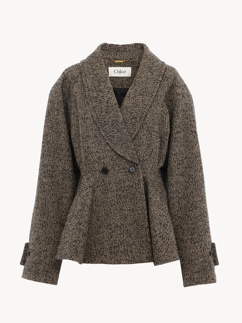 Manteau cavalier court en laine &agrave; chevrons