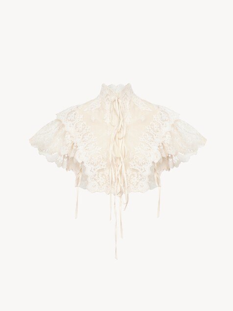 Top cropped de cuello alto de tul de algod&oacute;n y encaje