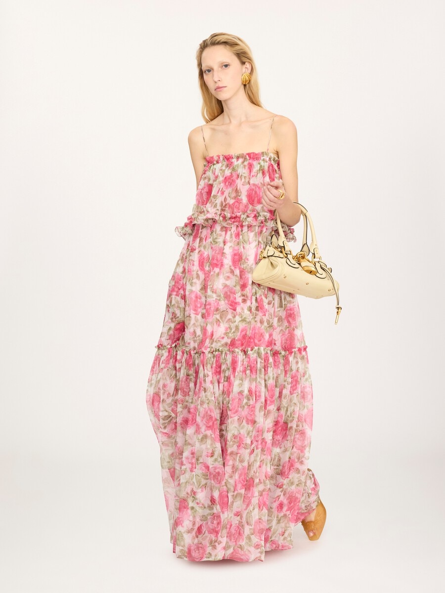 Thin-strap long dress in silk mousseline - 3