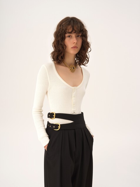 Scoop-neck Henley shirt in cotton jersey