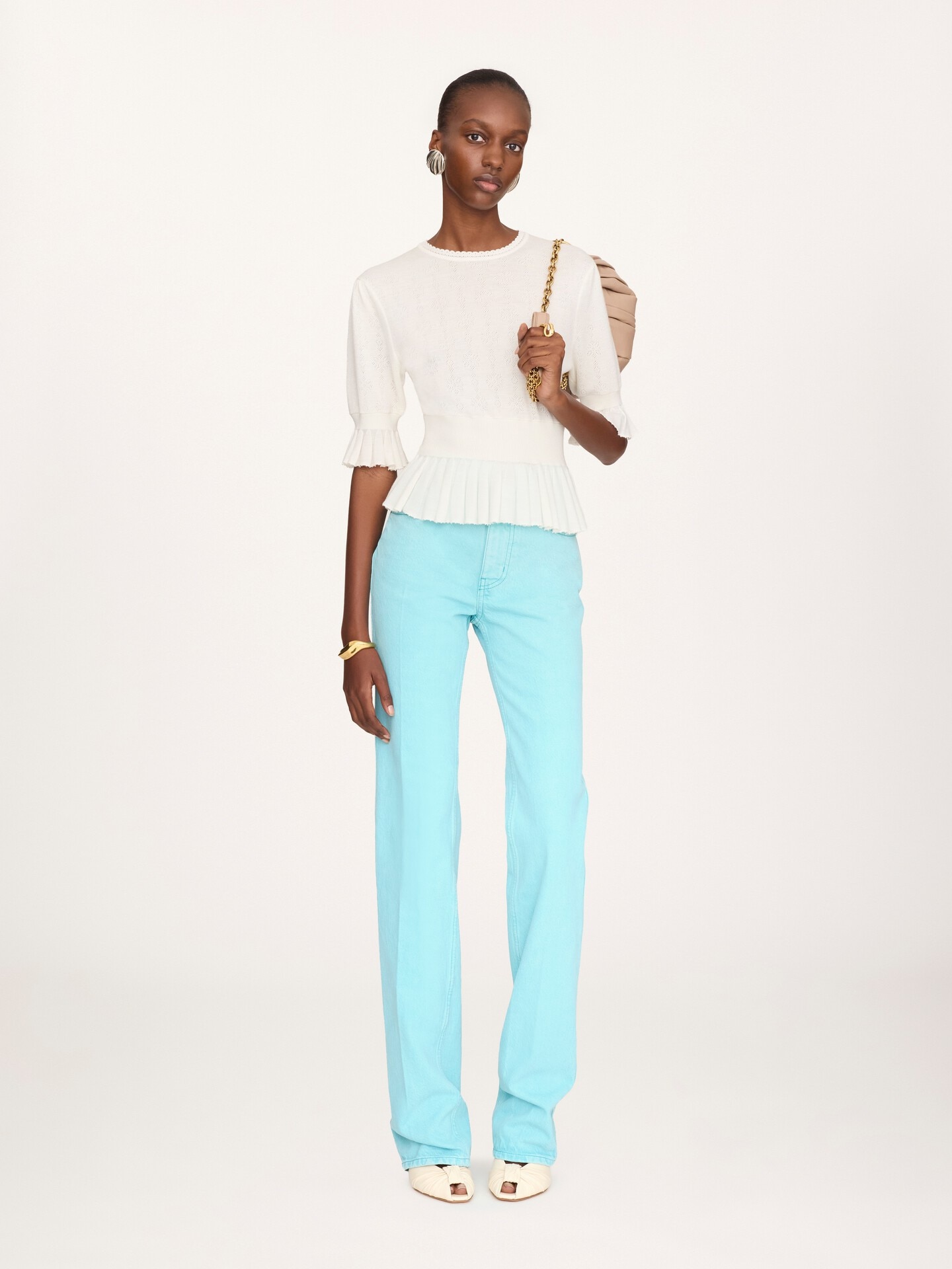 Jersey cropped con volantes de punto de lana - 3