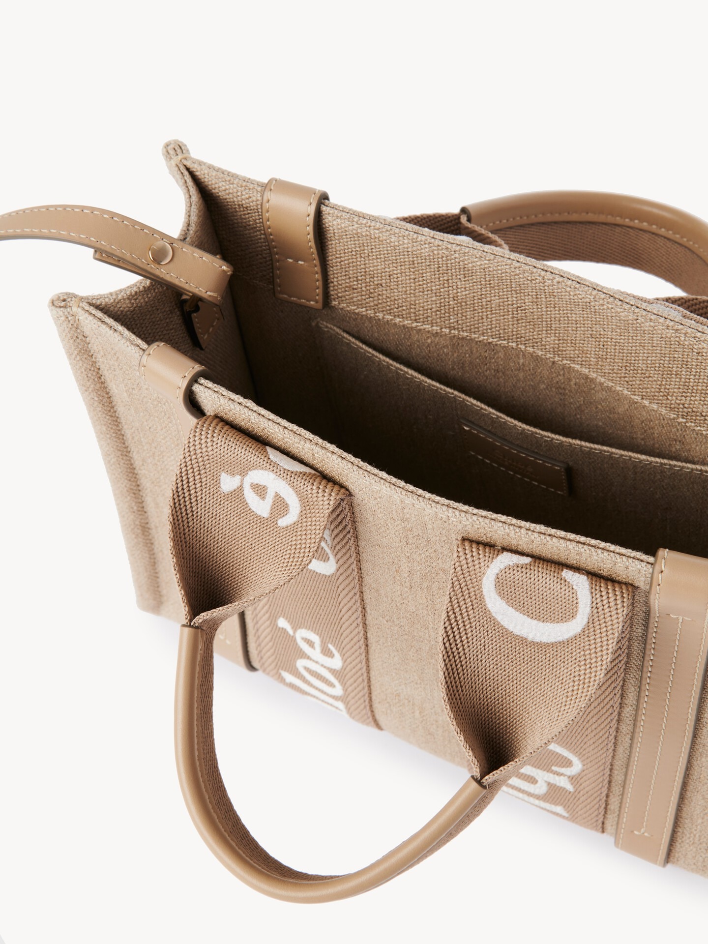 Small Woody tote bag in linen - 6