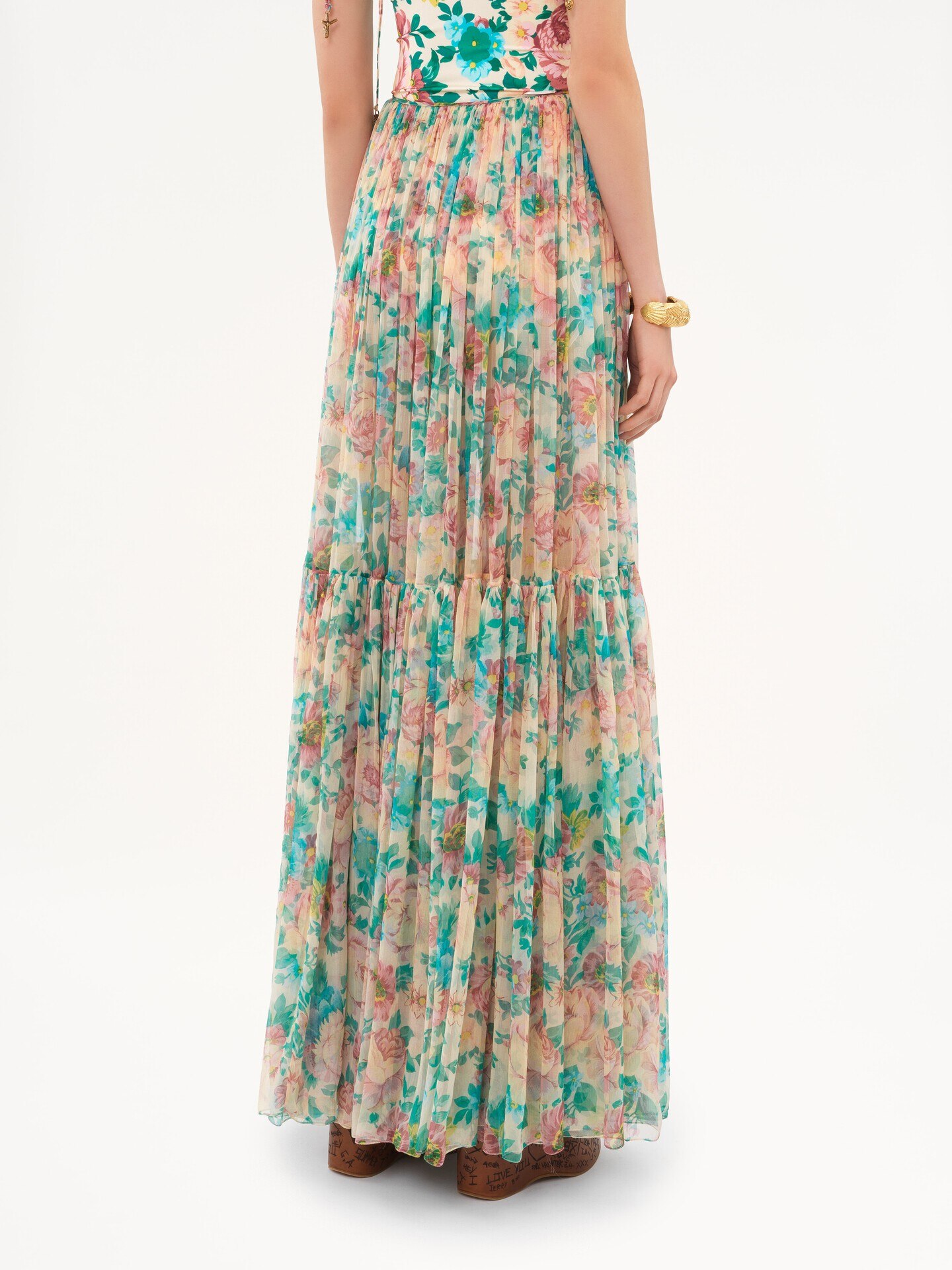 Gathered maxi skirt in silk mousseline - 5