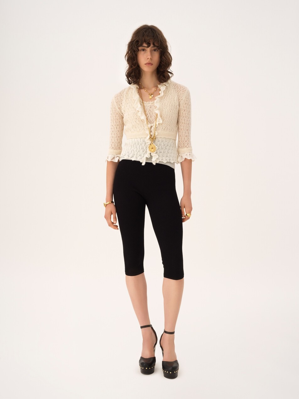 Cropped ruffled jumper in an alpaca wool & silk knit