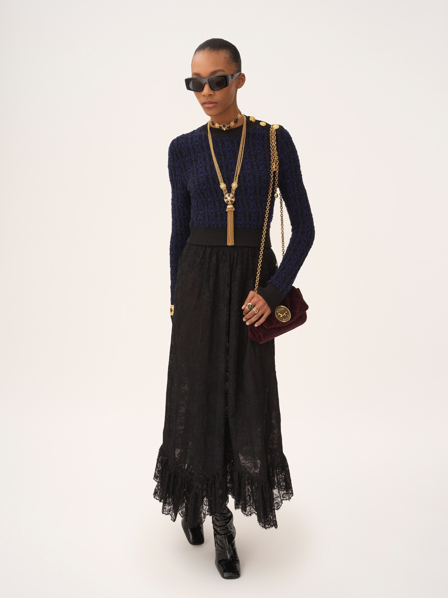Pull col montant droit en maille de laine et soie - 3