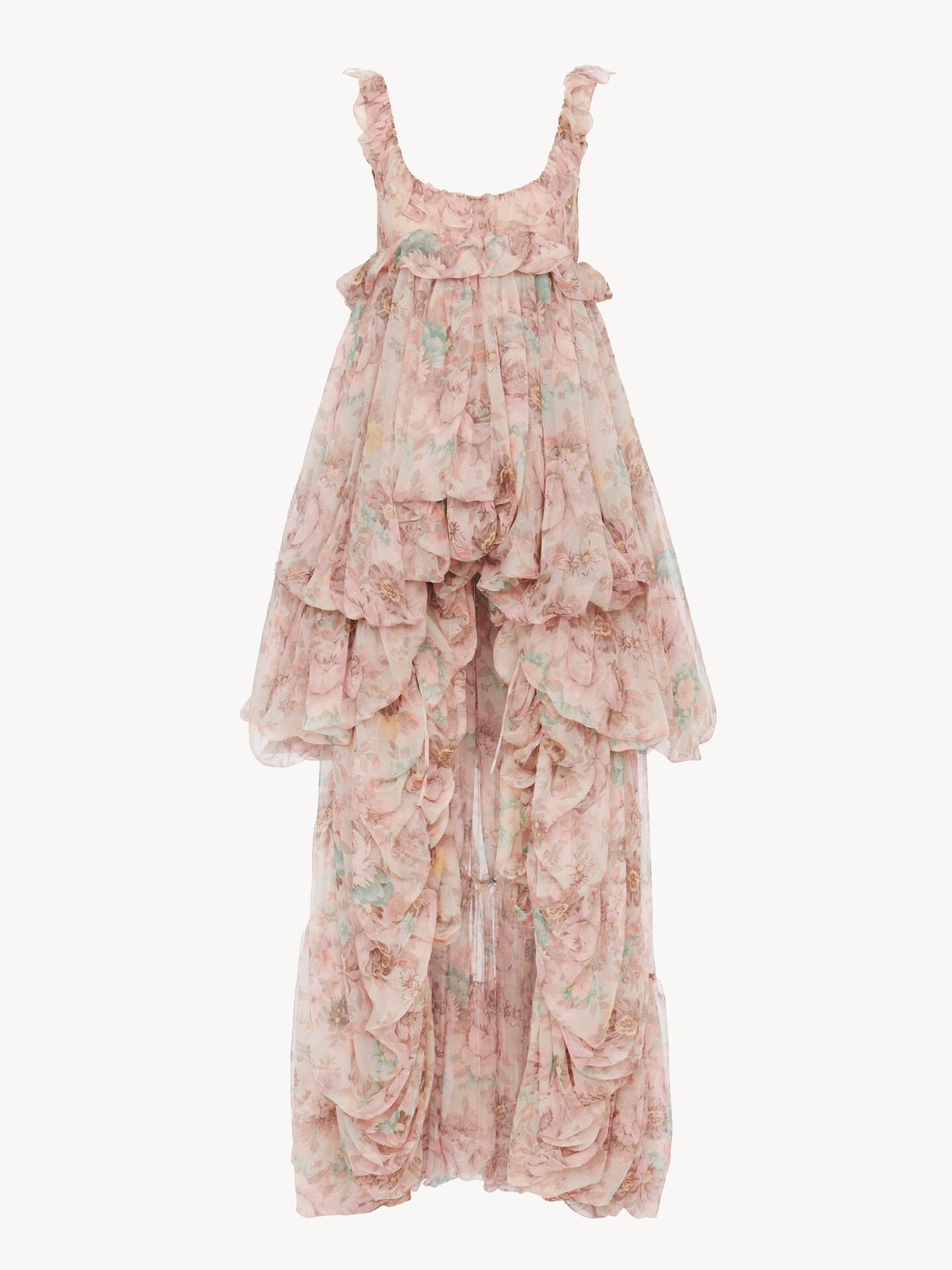 High-low ruffled dress in silk mousseline - 1
