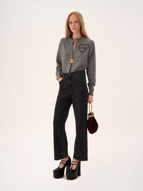 Cardigan ajust&eacute; en maille de laine et cachemire &agrave; logo