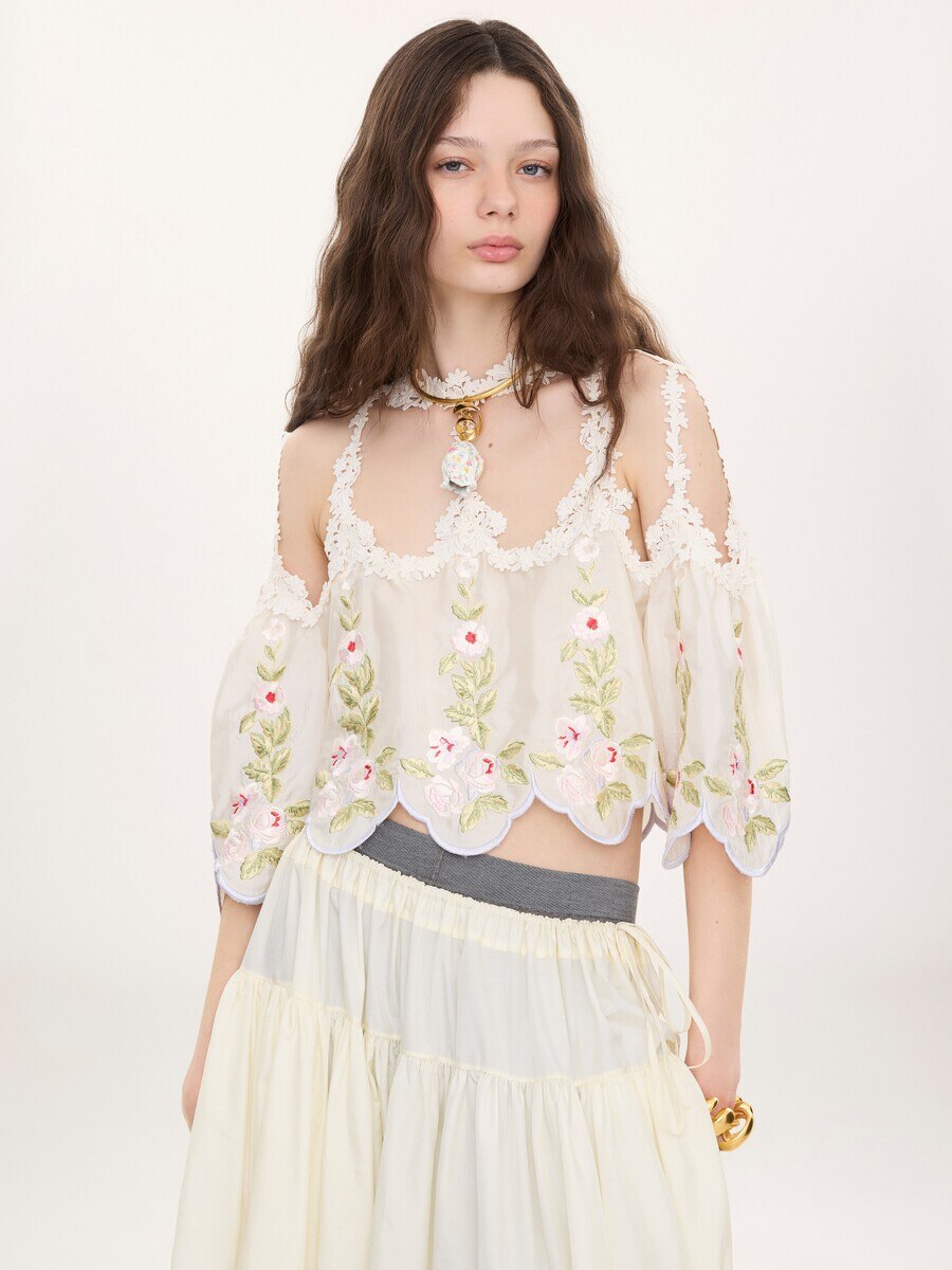 Cut-out cropped top in technical taffeta - 6