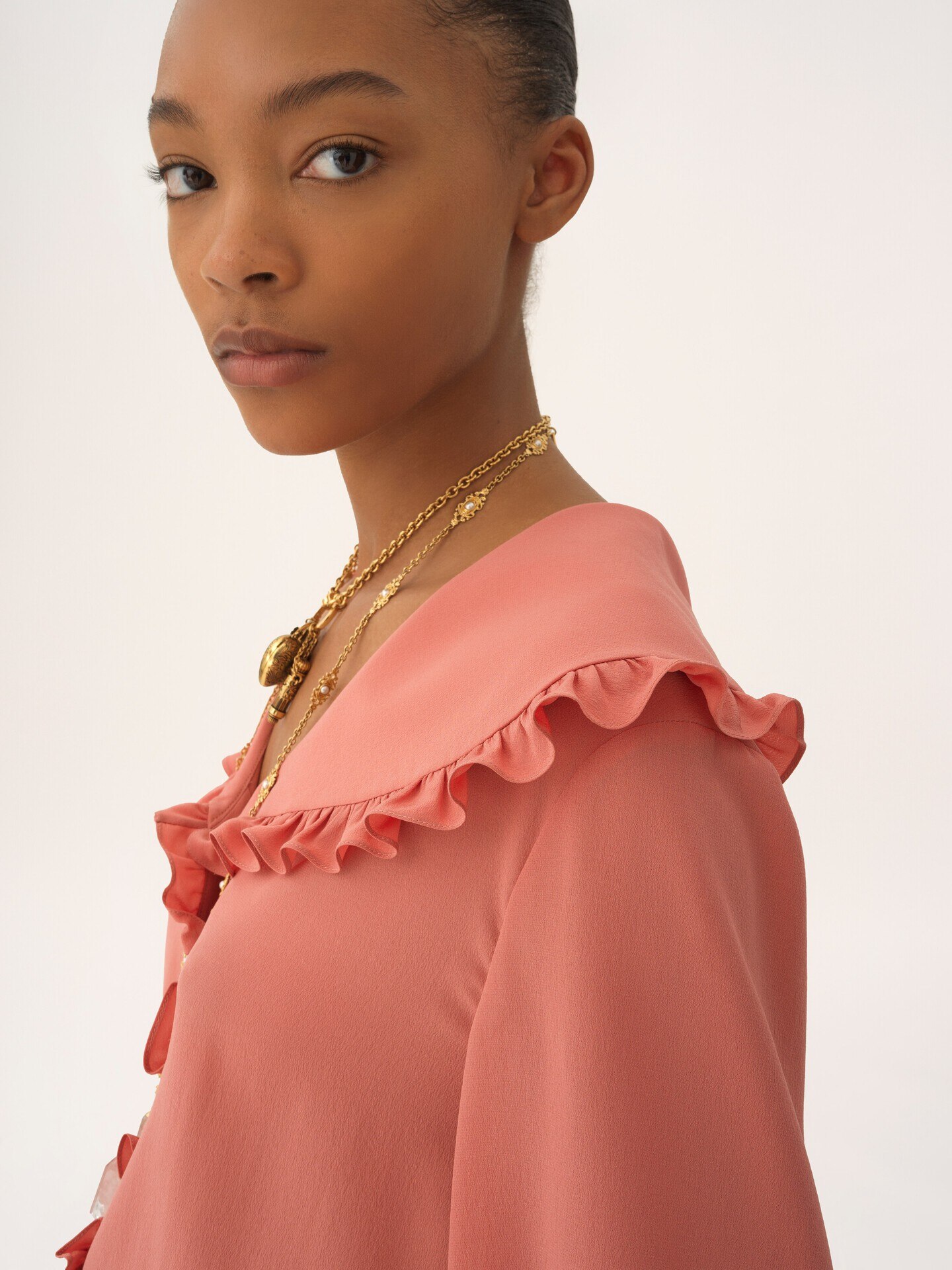 Blouse fluide &agrave; volants en cr&ecirc;pe de chine - 5