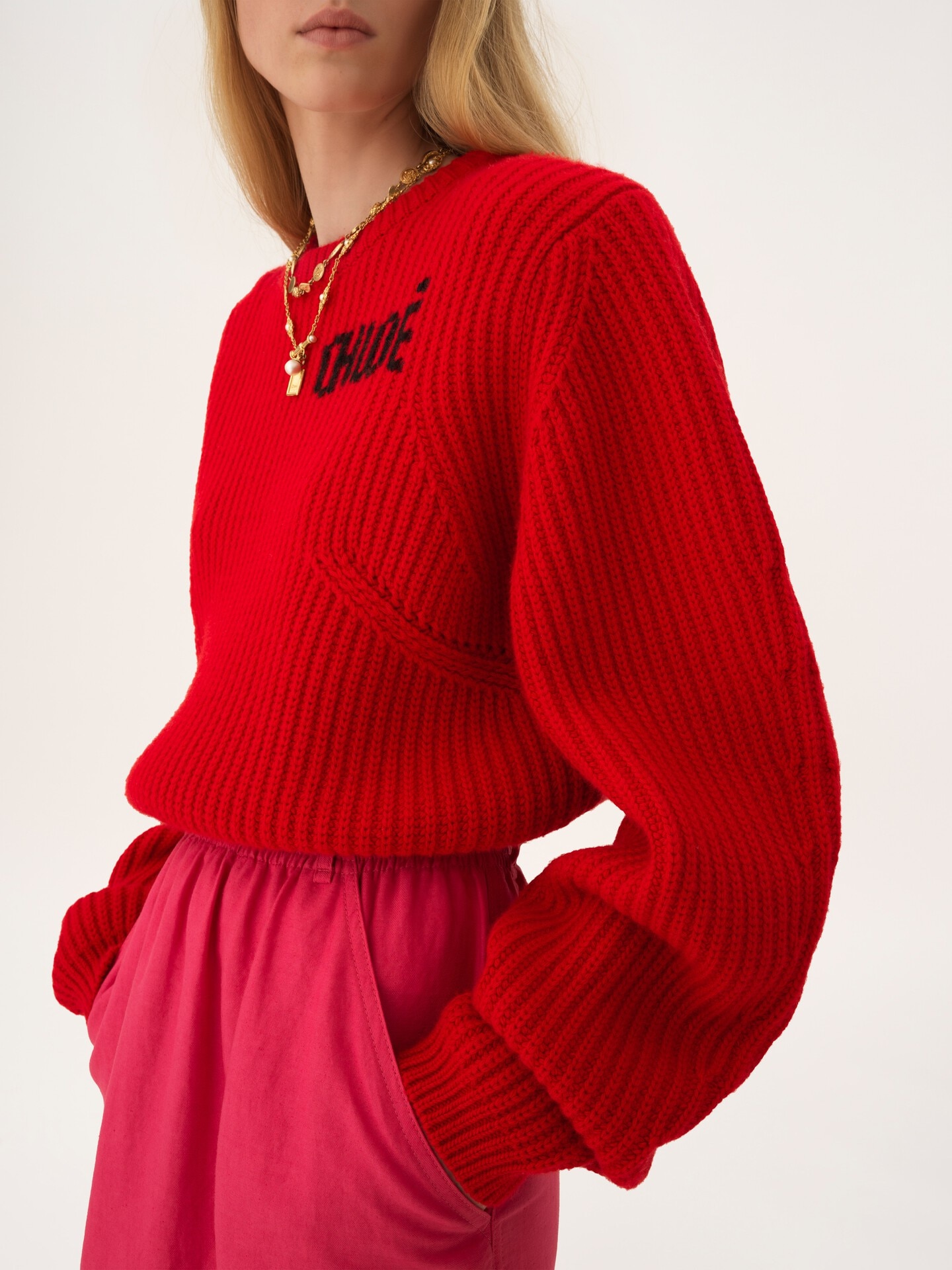 Jersey oversize con logotipo de punto de lana y cachemira - 8