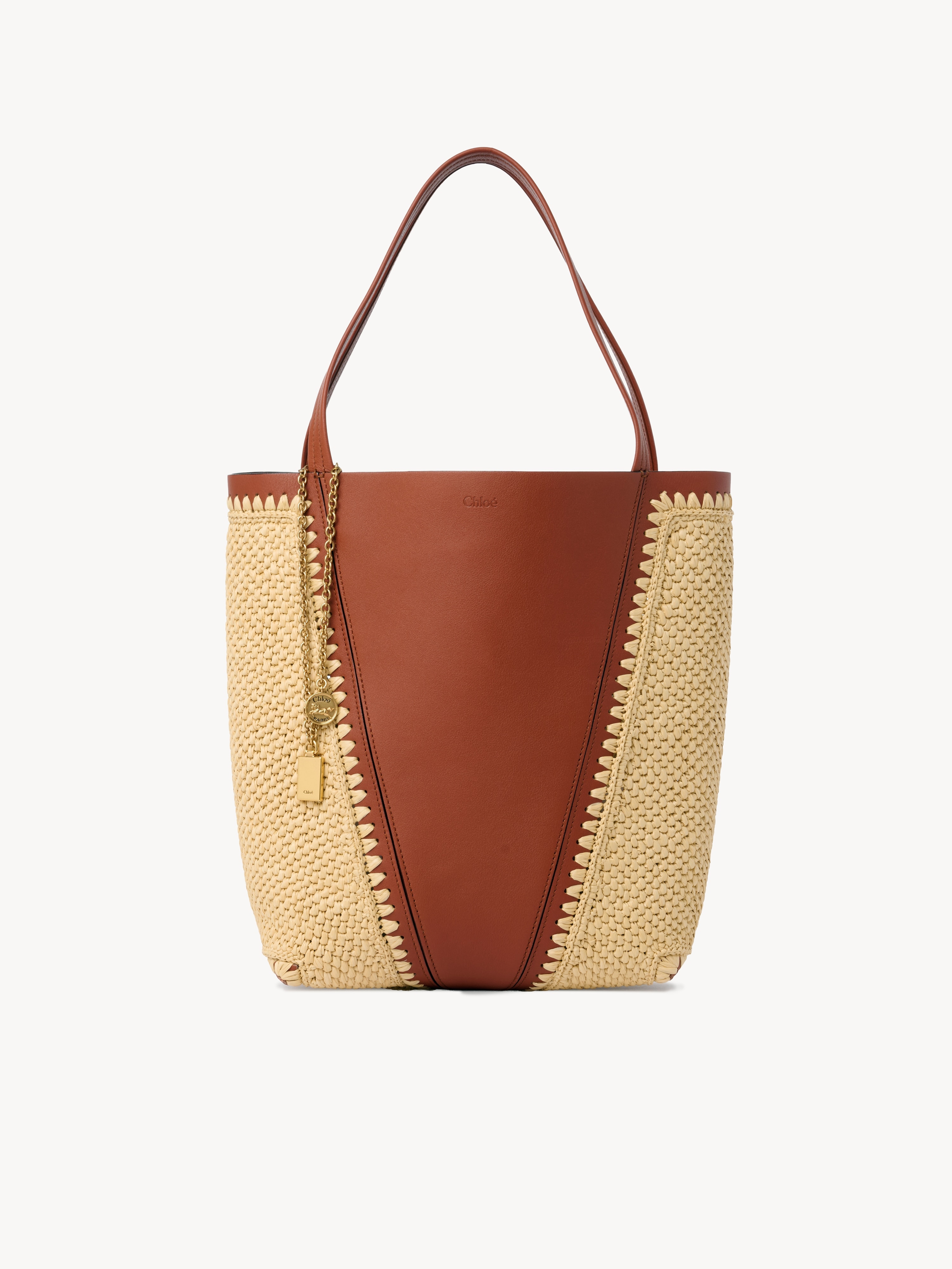 Small Chlo&eacute; Spin tote bag in raffia-effect & leather - NaN