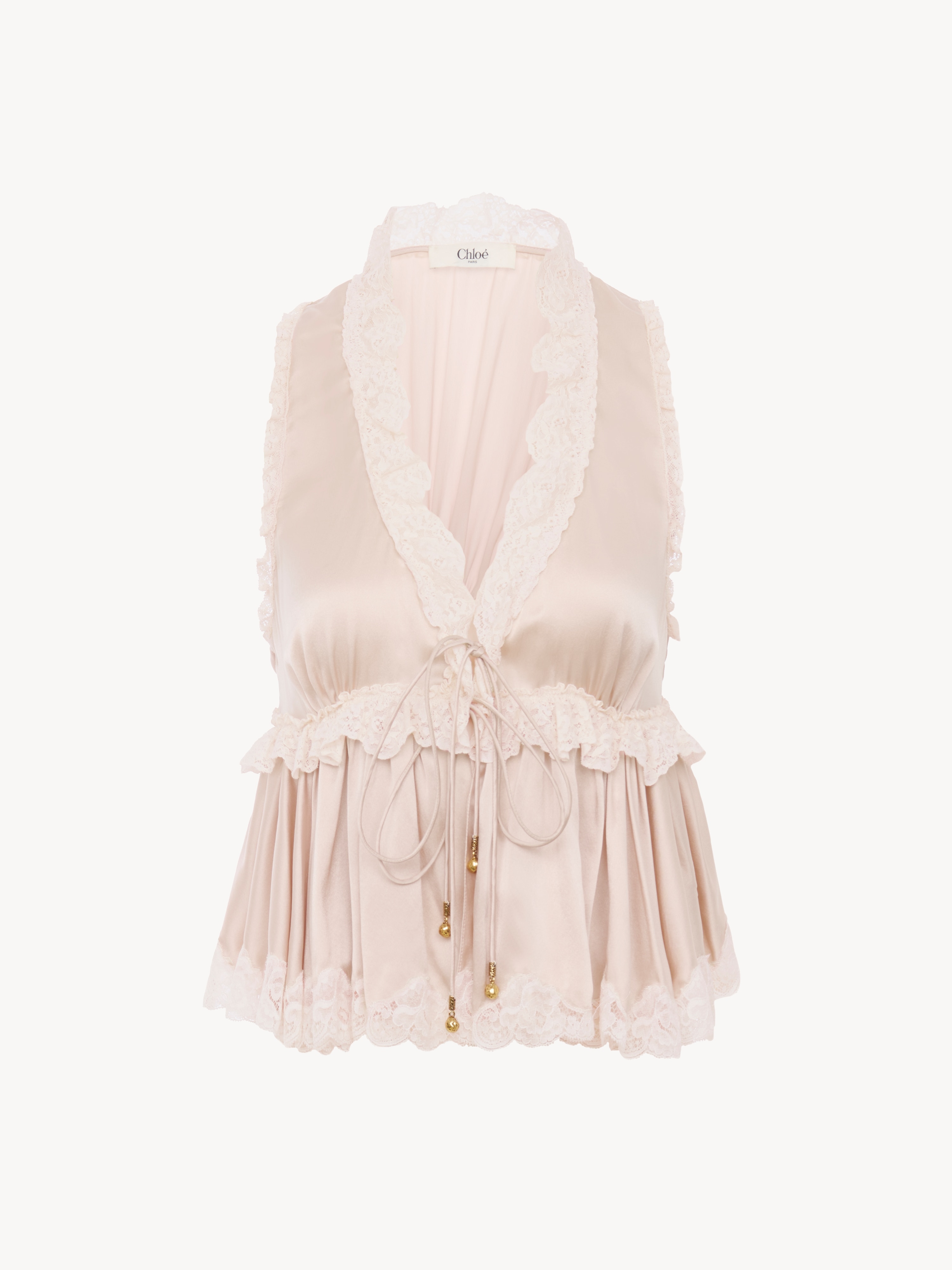 Cropped fitted jacket in silk duchess satin & lace - NaN