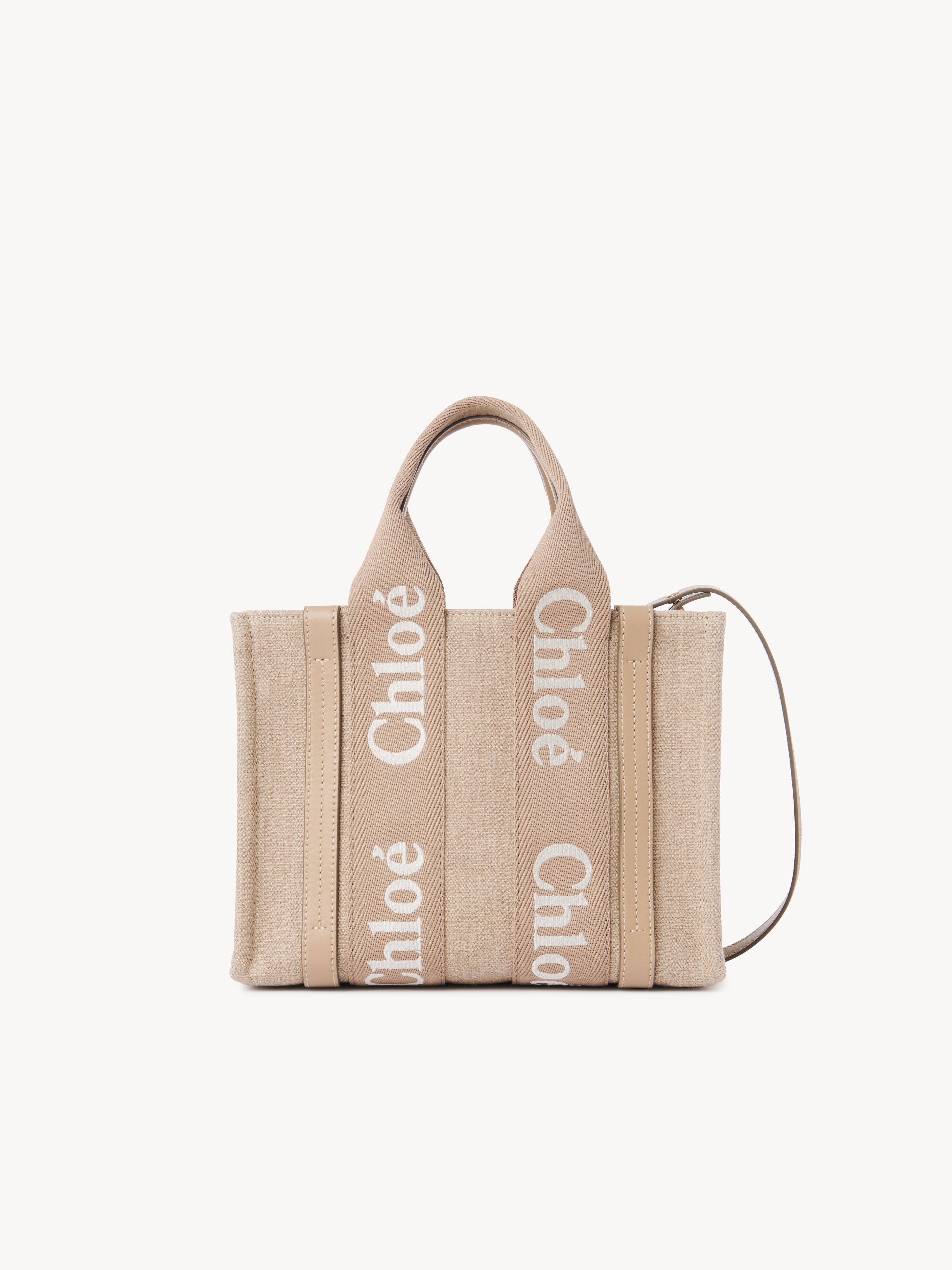 Mini Woody tote bag in linen & leather - NaN
