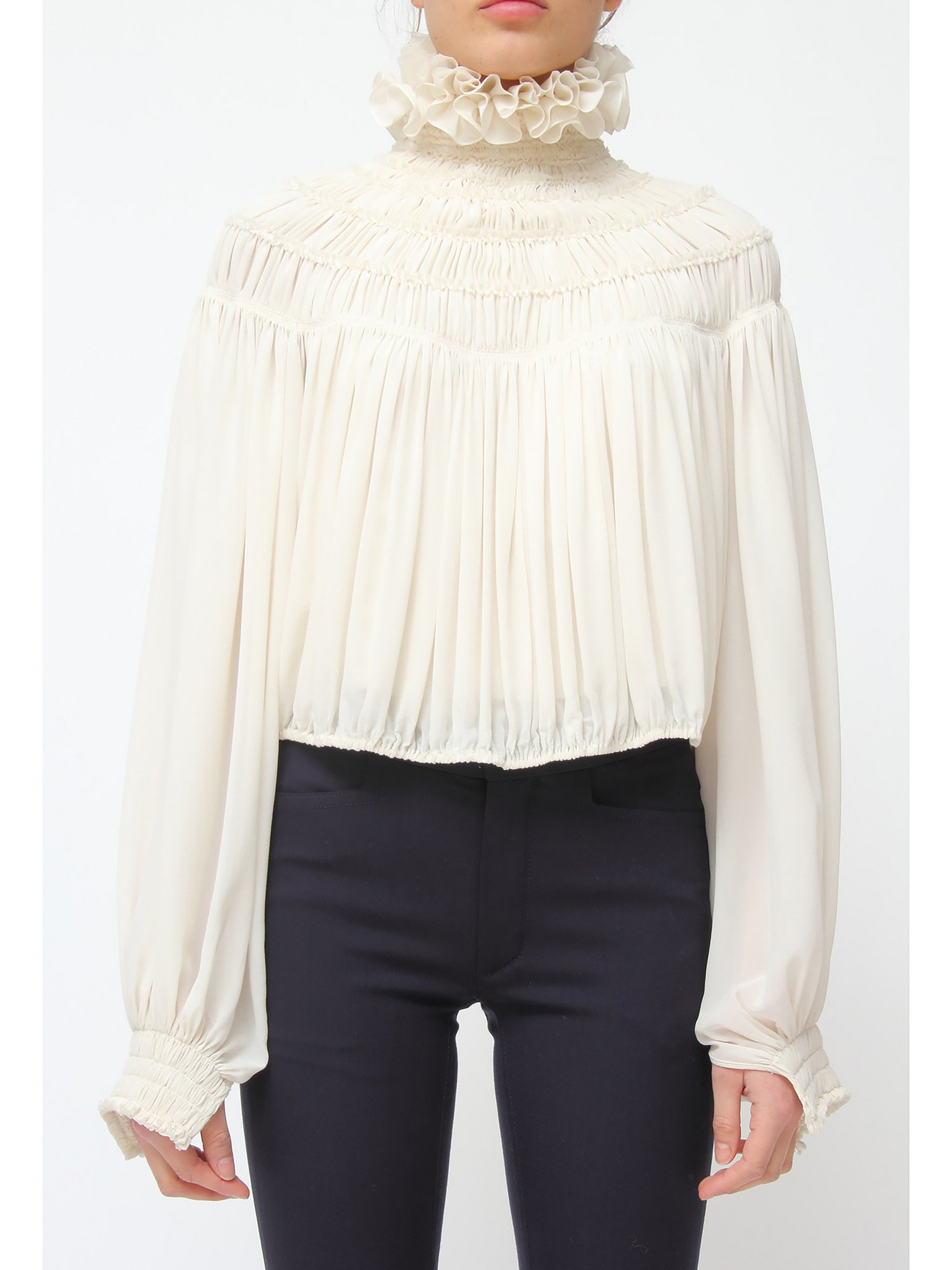 Pleated High Neck Silk Blouse | Chloé LR